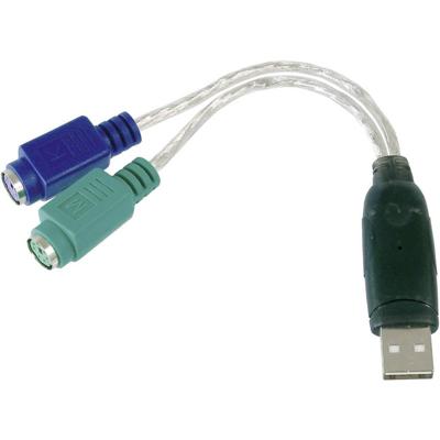 Digitus USB / PS/2 Toetsenbord/muis Adapterkabel [1x USB-A 2.0 stekker - 2x PS/2-bus] 10.00 cm Transparant