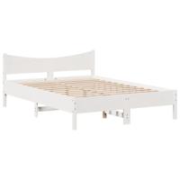 Bedframe met hoofdbord massief grenenhout wit 120x190 cm - thumbnail