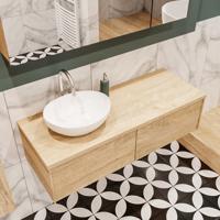 Mondiaz Lush Barco badmeubel Washed oak 120 cm 2 lades mdf 1 waskom links 1 kraangat - thumbnail