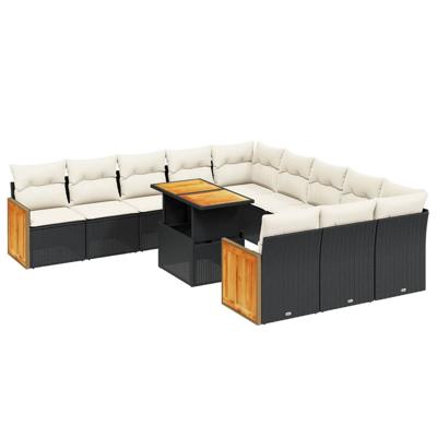 11-delige Loungeset met kussens poly rattan zwart