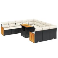 11-delige Loungeset met kussens poly rattan zwart - thumbnail