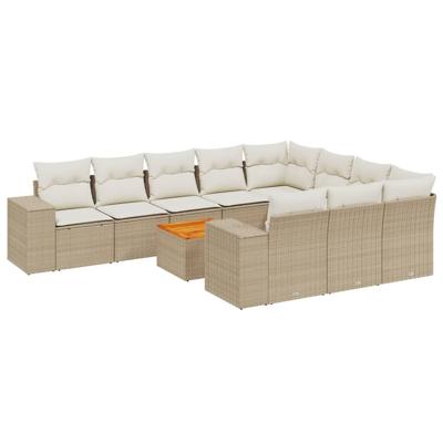 11-delige Tuinset met kussens poly rattan beige - thumbnail