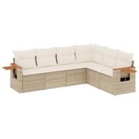 6-delige Loungeset met kussens poly rattan beige - thumbnail