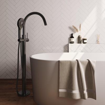 Gunmetal Carving vrijstaande badmengkraan set met 3-standen handdouche en doucheslang