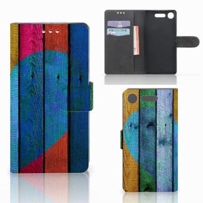 Sony Xperia XZ1 | Book Style Case | Wood Heart - Cadeau voor je Vriend Sony Xperia XZ1 | Book Style Case | Wood Heart - Cadeau voor je Vriend