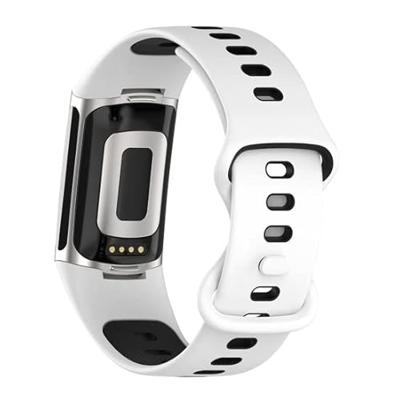FitBit Charge 5 & 6 Sportbandje met dubbele lus - Wit / zwart - Tweekleurig - Maat: L FitBit Charge 5 & 6 Sportbandje met dubbele lus - Wit / zwart - Tweekleurig - Maat: L