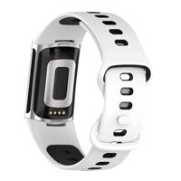 FitBit Charge 5 & 6 Sportbandje met dubbele lus - Wit / zwart - Tweekleurig - Maat: L - thumbnail