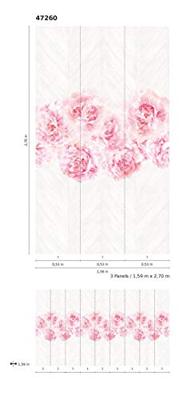 Noordwand Smart Art Easy Fotobehang roze pioenrozen op lichte visgraat planken 47260