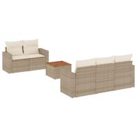 6-delige Loungeset met kussens poly rattan beige - thumbnail
