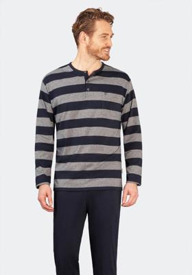 Blauw grijs gestreepte heren pyjama Hajo