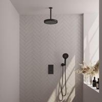 Brauer Stripe thermostatische inbouw regendouche 3-weg rechthoekig SET 18 met 25 cm douchekop en plafondarm en 3-standen handdouche en doucheslang en wandaansluitbocht mat zwart - thumbnail