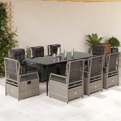 9-delige Tuinset met kussens poly rattan lichtgrijs