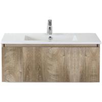 Frozen 3D Badmeubelset 100 cm - Greeplijst in Kleur - Grain Oak - Keramische Wastafel Wit 1 Kraangat - thumbnail