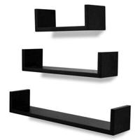 VidaXL 3 st wandschappen u-vormig mdf zwart - thumbnail