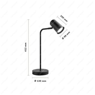 Riga - LED Tafellamp - 4 Watt 345 Lumen - 6500K Daglicht wit- Kantelbaar en Draaibaar - Ingebouwde snoerdimmer - Bureaulamp - GU10 - IP20 voor binnen - Zwart
