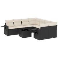 9-delige Loungeset met kussens poly rattan zwart - thumbnail