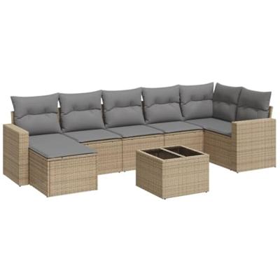8-delige Loungeset met kussens poly rattan beige