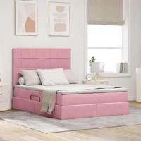 Opbergbed met LED met matras Roze 140 x 190 cm Fluweel - thumbnail