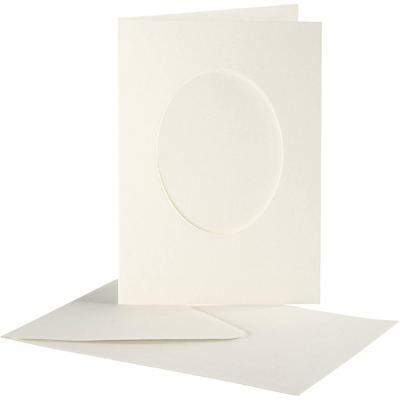 Creativ Company Passepartout kaarten , ovaal, afmeting kaart 10,5x15 cm, afmeting envelop 11,5x16,5 cm, off-white, 10 set/ 1 doos