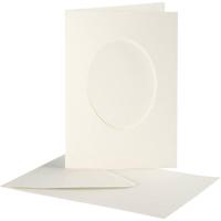 Creativ Company Passepartout kaarten , ovaal, afmeting kaart 10,5x15 cm, afmeting envelop 11,5x16,5 cm, off-white, 10 set/ 1 doos - thumbnail