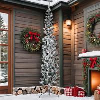 Kunstkerstboom half met sneeuw smal 210 cm - thumbnail