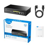Cudy Poe+ Switch 6 poorten 10/100 Mbps, 60 W, 4 Poe/Poe+, Switch Unmanaged, CCTV-modus, VLAN, geen extra voeding, FS1006P - thumbnail