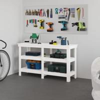 VidaXL Werkbank 142,5x50x80 cm massief grenenhout wit - thumbnail
