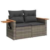 8-delige Loungeset met kussens poly rattan acacia grijs - thumbnail