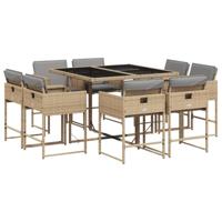 9-delige Tuinset met kussens poly rattan gemengd beige - thumbnail