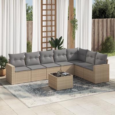 8-delige Loungeset met kussens poly rattan beige - thumbnail