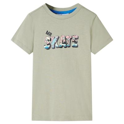 Kindershirt skateprint 128 lichtkakikleurig