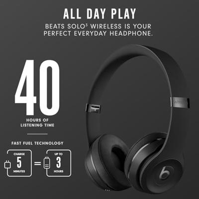Beats by Dr. Dre MX432ZM/A Solo3 Wireless on-ear-koptelefoon, Apple W1-koptelefoonchip, Class 1 Bluetooth, 40 uur luisteren, Zwart, Eén Maat
