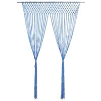 VidaXL Gordijn macramé 140x240 cm katoen blauw - thumbnail