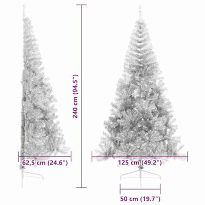 VidaXL Kunstmatig voorverlicht kerstboom met 300 led zilver 240 cm pet