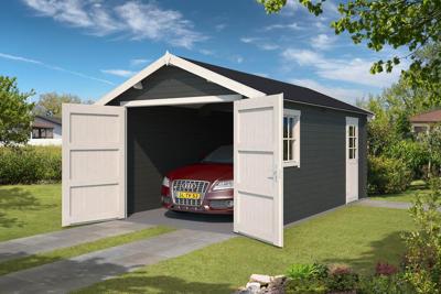 Outdoor Life Dillon Blokhut 320x560 cm 34 mm vuren Carbon Grey-Wit gecoat- Zadeldak- - Outdoor Life Outdoor Life Dillon Blokhut 320x560 cm 34 mm vuren Carbon Grey-Wit gecoat- Zadeldak- - Outdoor Life