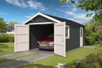Outdoor Life Dillon Blokhut 320x560 cm 34 mm vuren Carbon Grey-Wit gecoat- Zadeldak- - Outdoor Life - thumbnail