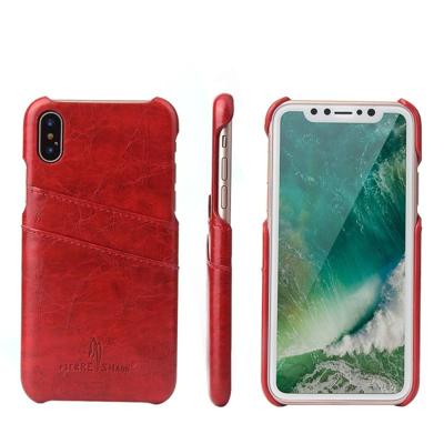Fierre Shann retro olie Wax textuur PU lederen draagtas voor iPhone X/XS met kaartsleuven (rood)