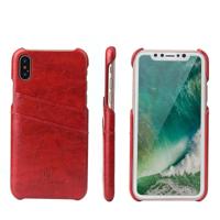 Fierre Shann retro olie Wax textuur PU lederen draagtas voor iPhone X/XS met kaartsleuven (rood) - thumbnail