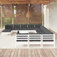 13-delige Loungeset met kussens grenenhout wit - thumbnail