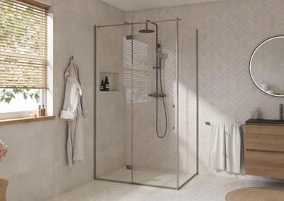 Saqu Grace douchecabine met draaideur links incl. antikalk 120x90x210cm geborsteld grijs