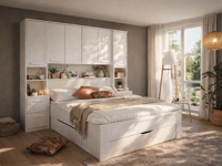 Bed en brugkast RIGA 140x200 cm wit met lades - thumbnail