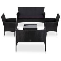 5-delige Loungeset met kussens poly rattan zwart - thumbnail
