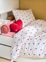 Dekbedovertrek + kussensloop kind met gerecycled katoen COEURS wit, bedrukt - thumbnail