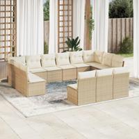 13-delige Loungeset met kussens poly rattan beige - thumbnail