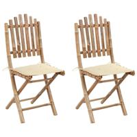 VidaXL Opklapbare stoelen (2 stuks) met kussens, bamboe - thumbnail
