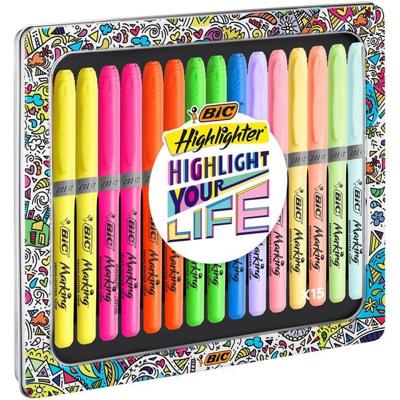Markeerstift bic highlight your life in blik ass | 10 stuks