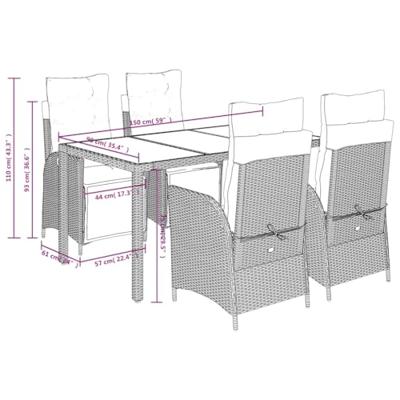 5-delige Tuinset met kussens poly rattan zwart
