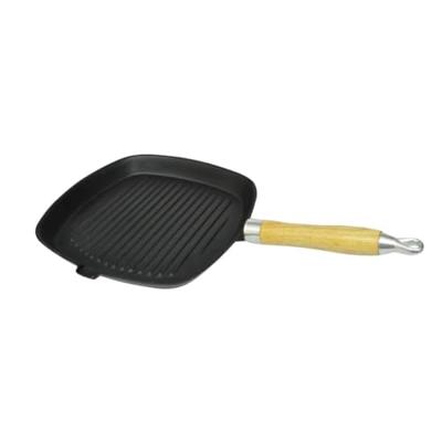 VidaXL Grillpan met houten handvat gietijzer 20x20 cm