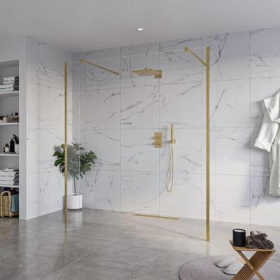 Fortifura Galeria Vrijstaande Inloopdouche - 180x200cm - Helder - antikalk - 8mm veiligheidsglas - 2 zijwanden 40cm - wandsteunen en hoekprofielen - Geborsteld Messing PVD (Goud) SW927770 2x/SW797920/SW797911 2x/SW798731 2x