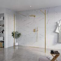 Fortifura Galeria Vrijstaande Inloopdouche - 180x200cm - Helder - antikalk - 8mm veiligheidsglas - 2 zijwanden 40cm - wandsteunen en hoekprofielen - Geborsteld Messing PVD (Goud) SW927770 2x/SW797920/SW797911 2x/SW798731 2x - thumbnail